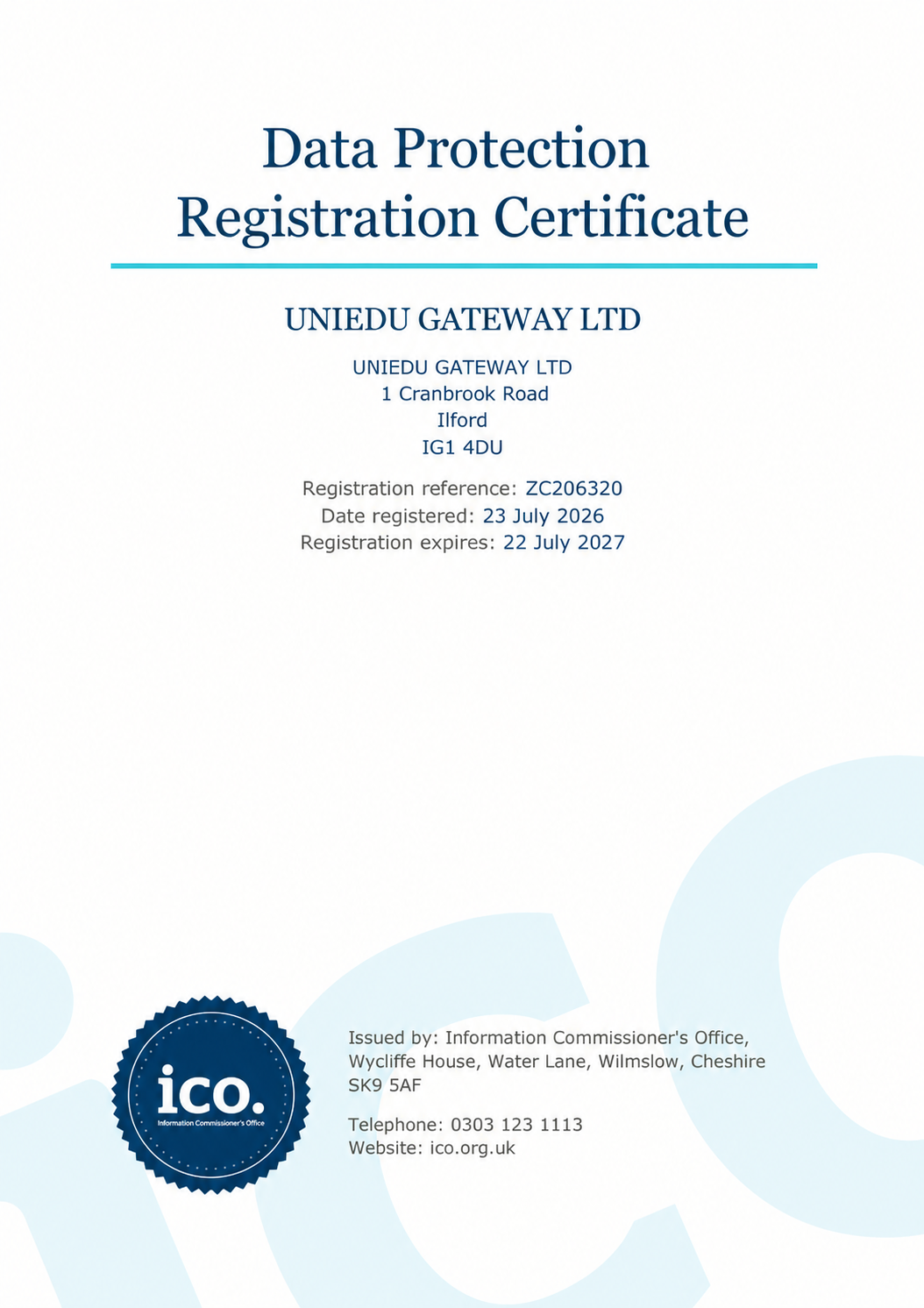 ICO registration certificate